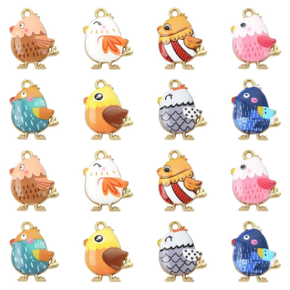 8013 40 pcs 8 Styles Chick Theme Alloy Enamel Charms Farm Chicken Animal